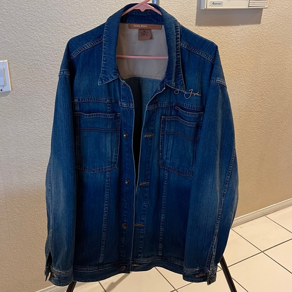 SEAN JOHN - Blue Denim Long Sleeve Jacket - Washed and Distressed - Barely Worn